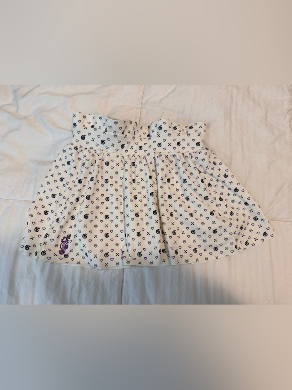 Greyson White Skater Skirt with Black & Purple Heart Print